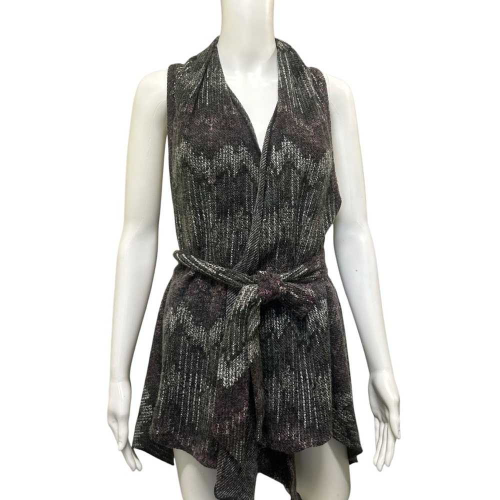 MIKO Purple Gray Tweed Tie Front Asymmetrical Hem Vest Size M